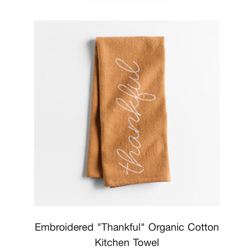 Embroidered Thankful Organic Cotton Kitchen Towel - brown/ burnt orange color